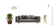 Modern grey sofa in living room on on transparent background.3d rendering