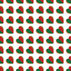 Wall Mural - Christmas seamless pattern.Heart shapes repeat pattern in green red isolated on white background.Love paper cut vector illustration background wallpaper
