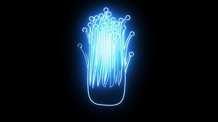 Wall Mural - animated enoki mushroom icon with a glowing neon effect