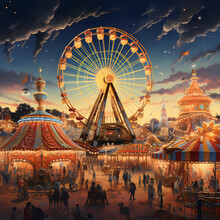 A Lively Carnival With A Ferris Wheel And Carousel