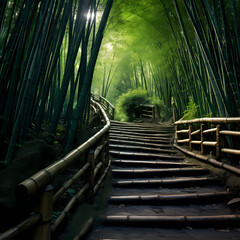  A pathway through a bamboo forest.