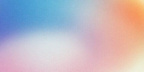 Light blurry abstract gradient background, grainy texture, pink, blue, orange, white, colors, copy space. Abstract gradient summer background, wide size banner, poster, web header