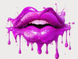 Purple and pink puckered lips drippy kiss sublimation clipart, detailed shading, enchanting lighting, on a white background
