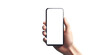 © Onn Tara - Right hand holds cell phone on white background.