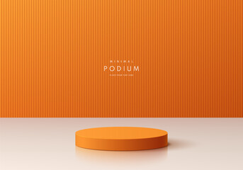 Wall Mural - abstract 3d realistic orange and white cylinder podium pedestal background with natural lighting sce
