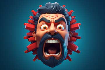 Wall Mural - Mad guy 3d icon concept illustration minimalistic 