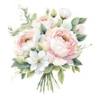 A bouquet in the style of boho beige and blush. Pastel pampas grass, dusty pink rose, leaves. Eco-style wedding