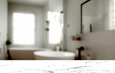 Wall Mural - White bathroom interior. Empty marble table