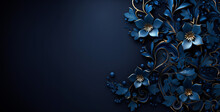 Abstract Blue Background With Flowers, A 3d Dark Blue Gradient Banner Swirl With Mixed