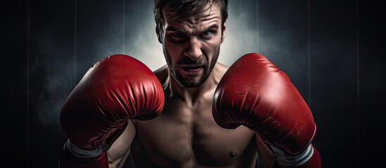 Canvas Print - Man boxing at home with gloves