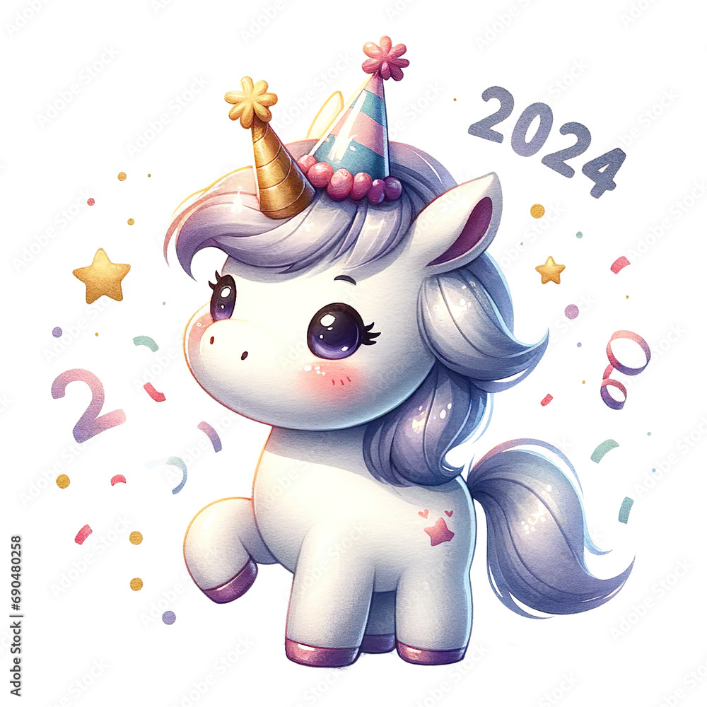 Watercolor Cute Unicorn Clipart, Celebrate the New Year Festival ...