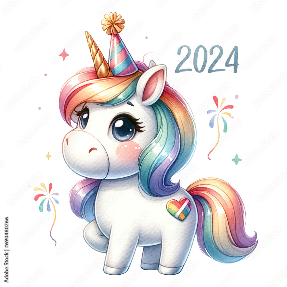 Watercolor Cute Unicorn Clipart, Celebrate the New Year Festival ...