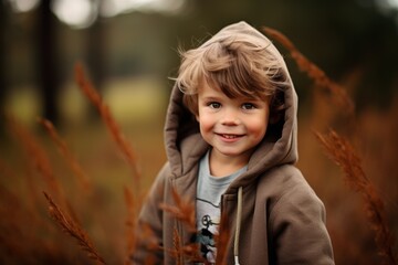 Sticker - Cute little boy in the autumn park. Happy child outdoors.