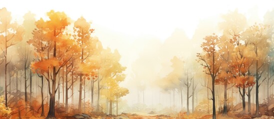 Wall Mural - hand-drawn watercolor illustration of a forest in autumn.