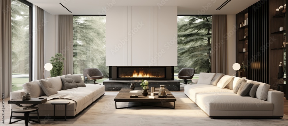 Luxurious design with a large, bright living room featuring a sleek ...