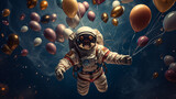 Astronaut flying in balloons