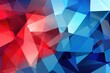  a red, white and blue abstract background with low polygonic shapes and a red center in the middle of the image.