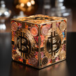 Bitcoin Aufbewahrungsbox in Gold für Passwort und Sicherheit mit edlen Design im Querformat  für Banner, ai generativ