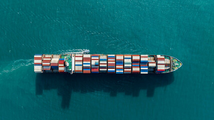 Wall Mural - Aerial view container cargo maritime ship freight shipping by container cargo ship, Global business import export commercial trade logistic container cargo freight shipping.