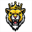 Tiger head logo , tiger wearing crown , tiger head , Head tiger ,vector tiger head mascot with crown logo design concept