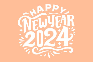 Wall Mural - Happy new year 2024 design. Pantone color 2024 Peach Fuzz. Design for poster, banner, greeting, 2024 celebration