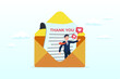 Businessman saying thank you on thanks message envelope, thank you message, appreciation or greeting to client, customer or employee communication, gratitude letter email, calligraphy (Vector)