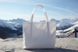 Tote bag mockup on the background of snow-capped mountains.
