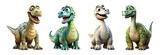 Brontosaurus dinosaur 3d cartoon character collection with transparent background, generative ai