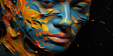 Wall Mural - Abstract portrait, face blending into an expressionist painting, brush strokes over features