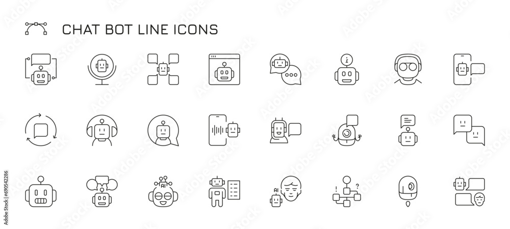 Chat bot line icon. Simple robotic speech stroke icons, smart phone ...