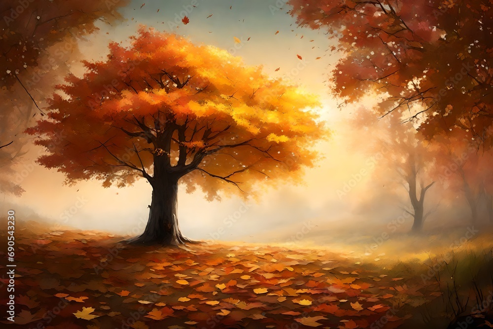 autumn forest using a palette of colors. How do the leaves transition ...