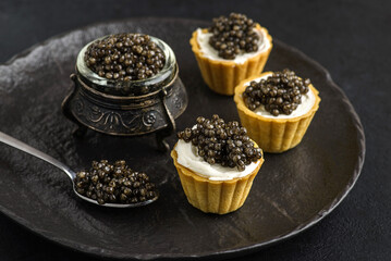 tartlets with cheese and caviar