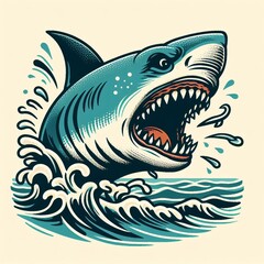 Wall Mural - illustration of an angry shark. vintage style. ai generate