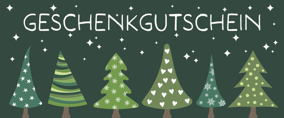 Wall Mural - Geschenkgutschein - Schriftzug in deutscher Sprache. Dankeskarte mit Weihnachtsbäumen.