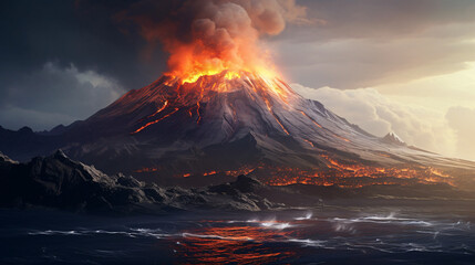 Canvas Print - burning volcano in the volcano