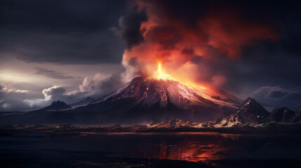 Wall Mural - volcano explosion at night