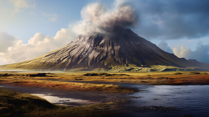 Poster - volcano mountain in spring