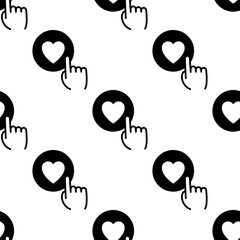 Wall Mural - Finger click on heart. Hand pressing like heart button, seamless pattern.