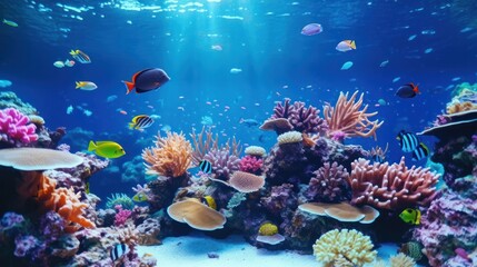 Wall Mural - A mesmerizing display of colorful marine life in a spacious aquarium.