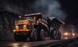Dump Truck Illuminating the Night Road With Its Powerful Headlights