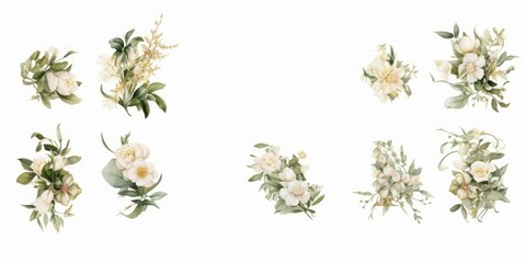Wall Mural - Whole Gold Glitter Floral Alphabet Set Collection. white flowers, gold green botanic flower branch bouquet composition. Wedding invitations, baby shower, birthday. Rose, peony, Generative AI 