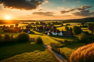 Wall Mural - sunset over the river