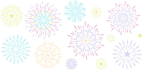 Colorful fireworks explosion, isolated vector clip art, new year background, cute sparks festive banner design