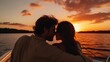 © Sandris_ua - A couple embraces while cruising on a boat at sunset, immersed in Wanderlust paradise.