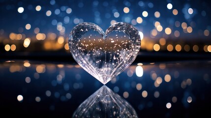 Wall Mural - Heart-shaped glass shimmers under starry night, enchanting with a million twinkling lights.