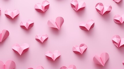 Wall Mural - Paper hearts on pink background representing love and sweetness on National Sweetest Day.