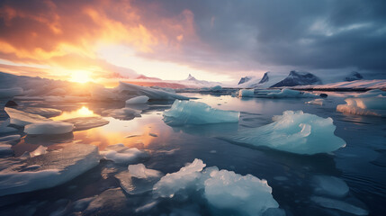 Splendeur Glaciale : Paysage hivernal entre glaciers et montagnes majestueuses