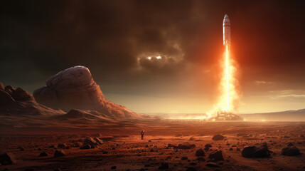 Wall Mural - rocket launching from mars