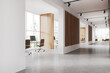 White and wooden office hall with open space area