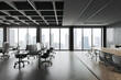 © ImageFlow - Grey workplace interior with glass conference and coworking, panoramic window
